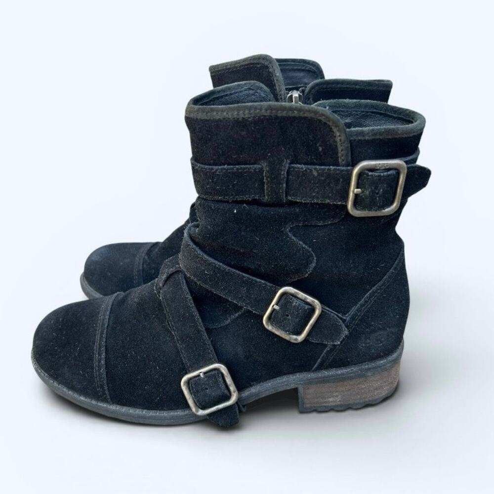 UGG Finney Moto Boots Women’s Size 8 Black Suede Buckle Biker Grunge Alt Girl
